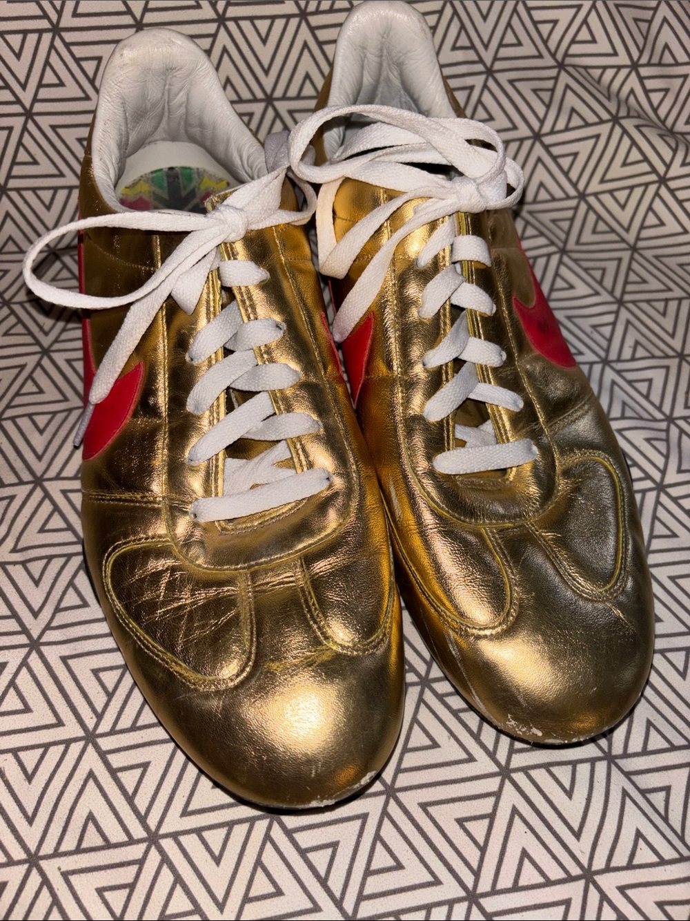 Nike Gold Leather Sneaker with Red Swoosh and White Laces - Picture 2 of 11